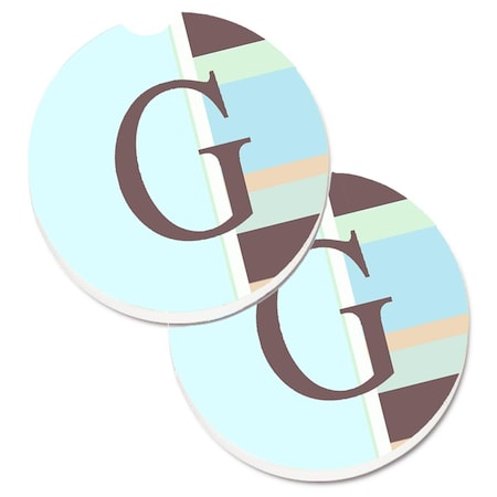 Carolines Treasures Letter G Initial Monogram Blue Stripes Cup Holder Car Coaster, 2PK CJ1003-GCARC